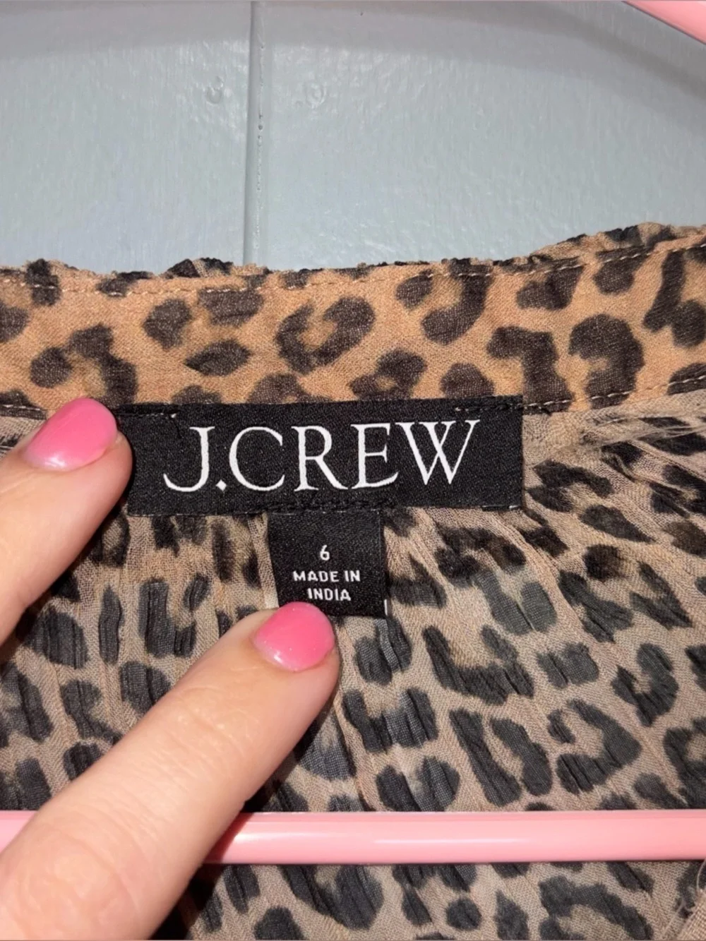 J. Crew Leopard Ruffle Button Up Crinkle Chiffon Long Sleeve Blouse Size 6
